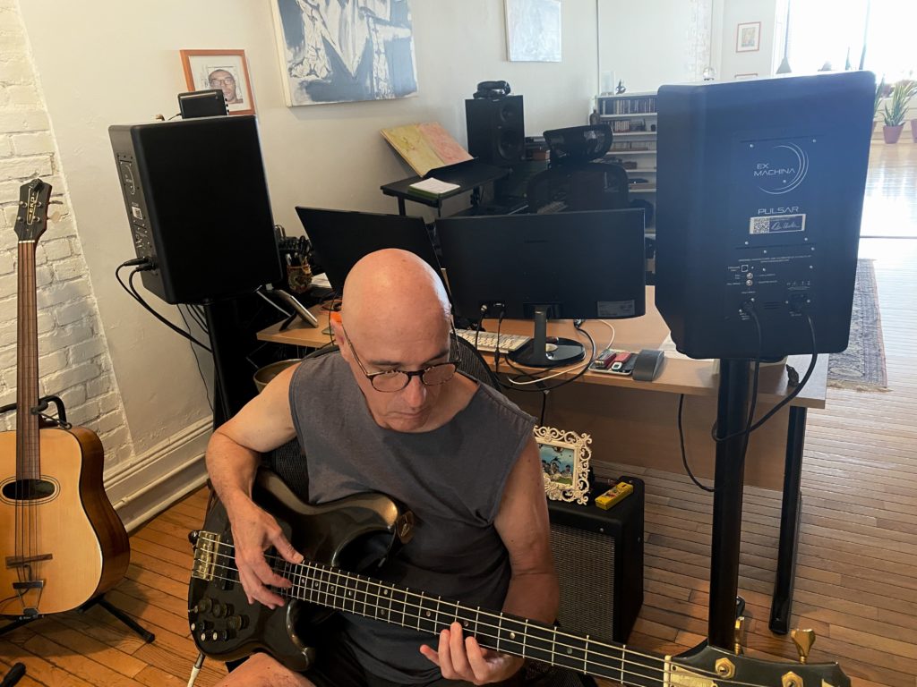 Partick Derivaz recording bass guitar